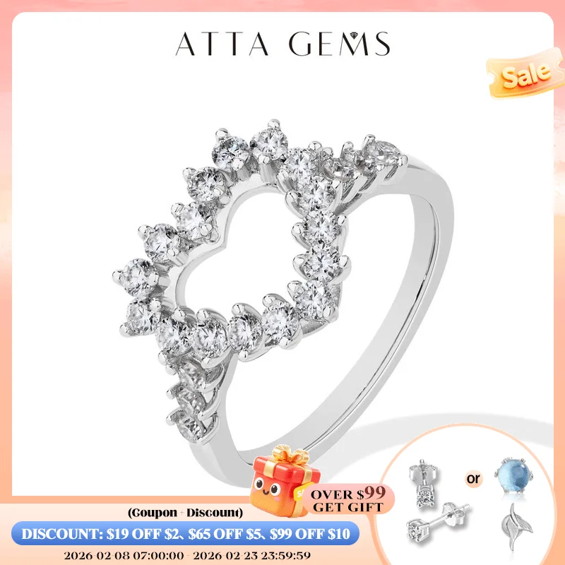 

ATTAGEMS кольца с муассанитом в форме сердца D VVS1, цвет S925, стерлинговое серебро 18 карат, желтое золото, покрытие для женщин, ювелирные изделия для свадебной вечеринки