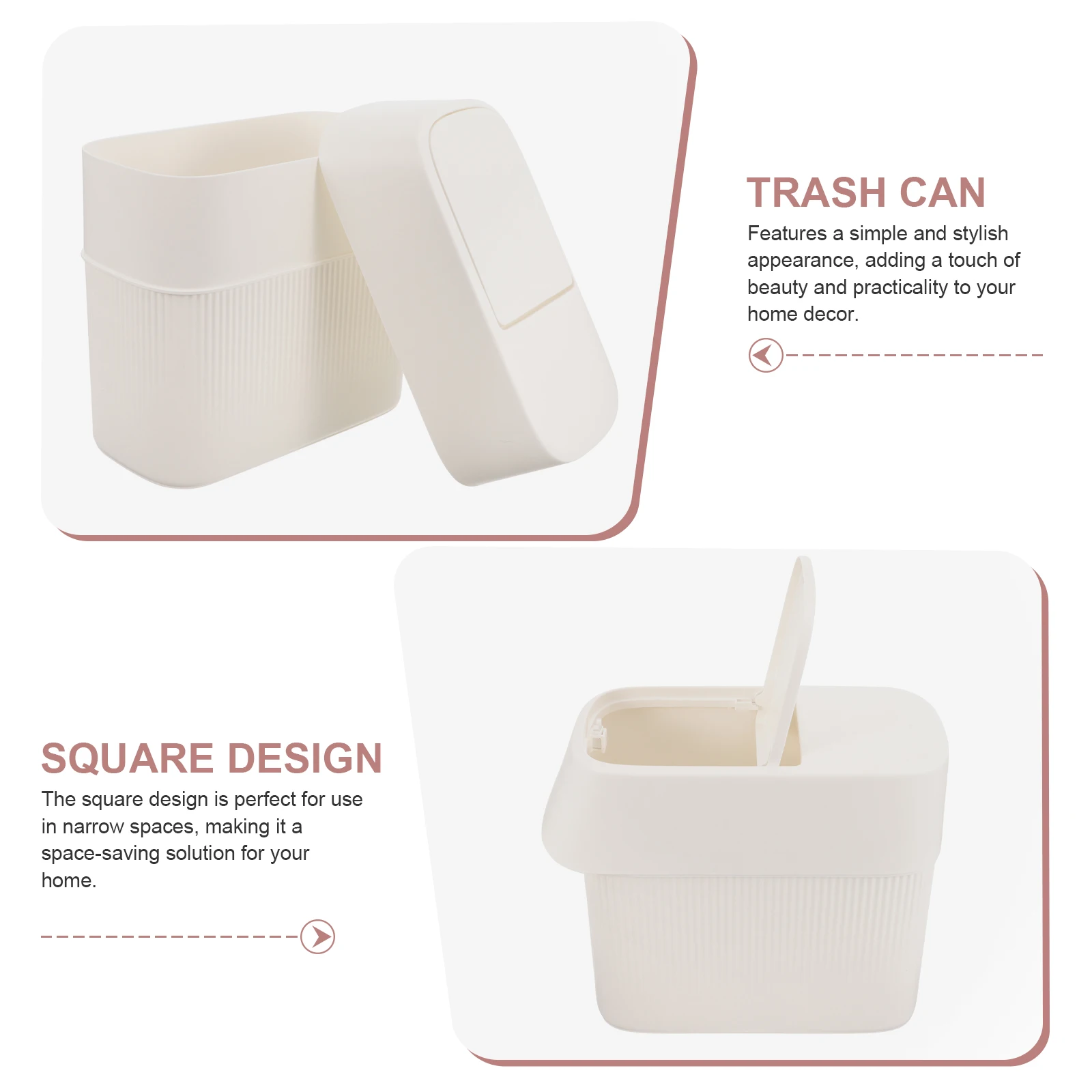 

Square Trash Can Large Capacity Waste Bin with Lid Slim Design Kitchen Bathroom Living Room Garbage Container Crevice Trash Can