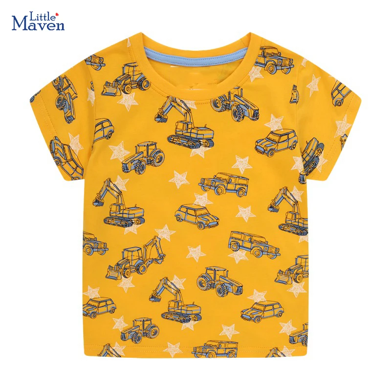 Little Maven Kinderkleidung 2025, Sommer, neue T-Shirts, Cartoon-Bagger-Shirts, Baby-Jungen-Kinderkleidung aus Baumwolle