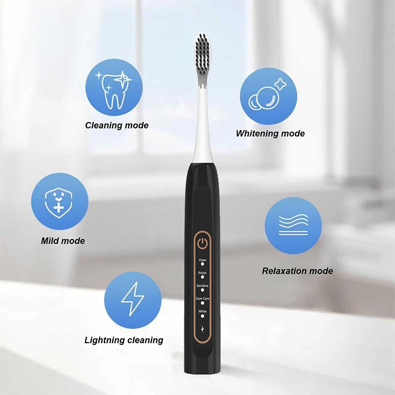 YUNCHI E7 cepillo de dientes eléctrico ultrasónico vibración sónica blanqueamiento dental 8 modos de limpieza de engranajes cabezal de cepillo suave DuPont