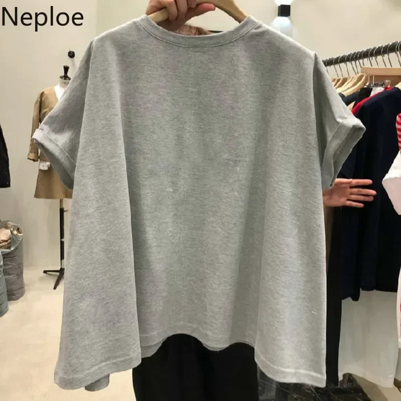 Neploe Solid Oversized T Shirts Women Korean Fashion O Neck Short Sleeve Female Tops Summer 2024 Loose Casual Cotton Ladies Tees