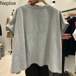 Neploe Solid Oversized T Shirts Women Korean Fashion O Neck Short Sleeve Female Tops Summer 2024 Loose Casual Cotton Ladies Tees