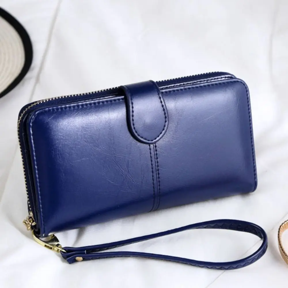 レトロ財布 Pu レザー長財布ジッパー多機能二つ折り財布折りたたみ大容量女性カードホルダー男性