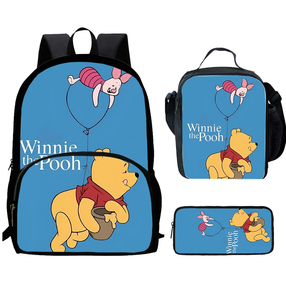 

Cartoon Winnie the Pooh Child Backpack with Front Pocket,Lunch Bags,Pencil Bags for Aged 5-10,Cartoon School Bags for Boys Girls