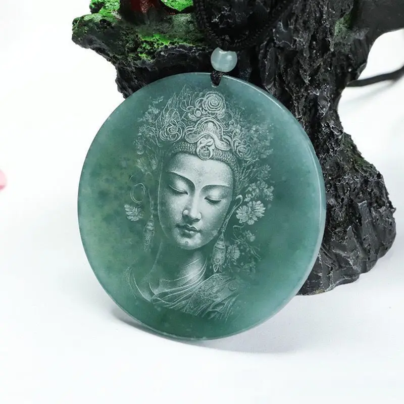 Jade Esculpido Estátua Buda Pingente para Homens e Mulheres, Sombra de Água Azul, Gelo Bodhisattva