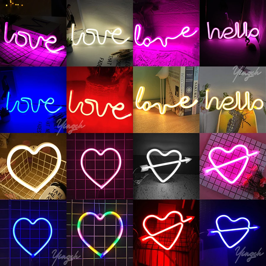 Hello Heart Love Neon Light Sign LED Modeling Night Lamp Wall Store Room Decoration edding Window Shop USB & Battery Powered