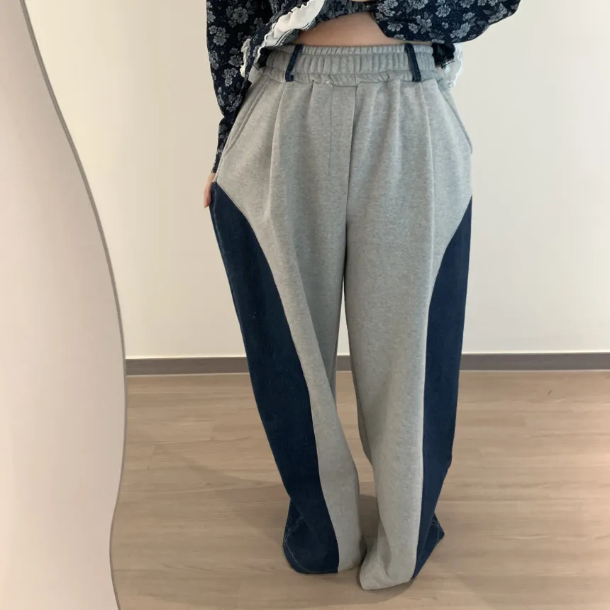 Spring 2026 Loose Women's Denim Trasuit Pants Long Trousers Faionable Patchwork Design Korean Sle Casual Cotton Jeans