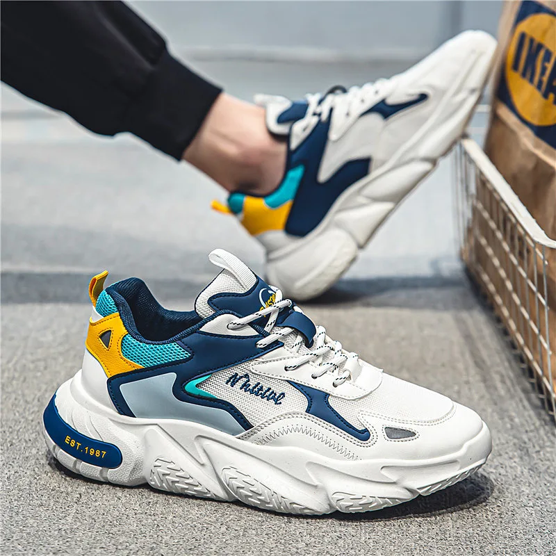 Men's Teen Daily Color Block Mesh Dad Sneakers 2026 New Breathable Height Increasing Viral Trendy All Mat Running Footwear