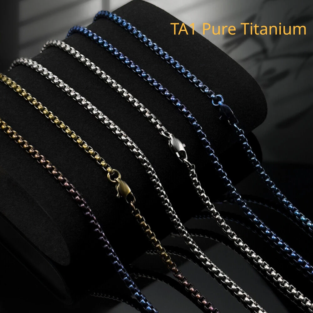 

New Pure Titanium Box Chain Bracelet Necklace for Men Women Blue Gray Anti-Allergy Skin Friendly Square Rolo Chain Bracelets