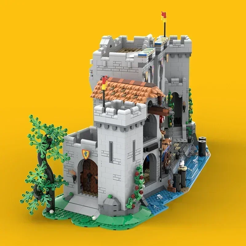 ยุคกลาง Street View รุ่น MOC อาคารอิฐ Lion Castle Port Modular เทคโนโลยีของขวัญวันหยุดประกอบของเล่นเด็กชุด