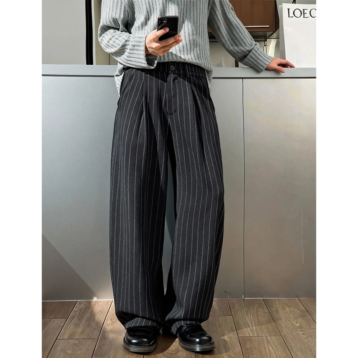TFETTERS 2026 Spring New Arrival Old Money Man Pants Vertical Striped Adjustable Waist 3D Pleated Drapey Baggy Dress Pants Men