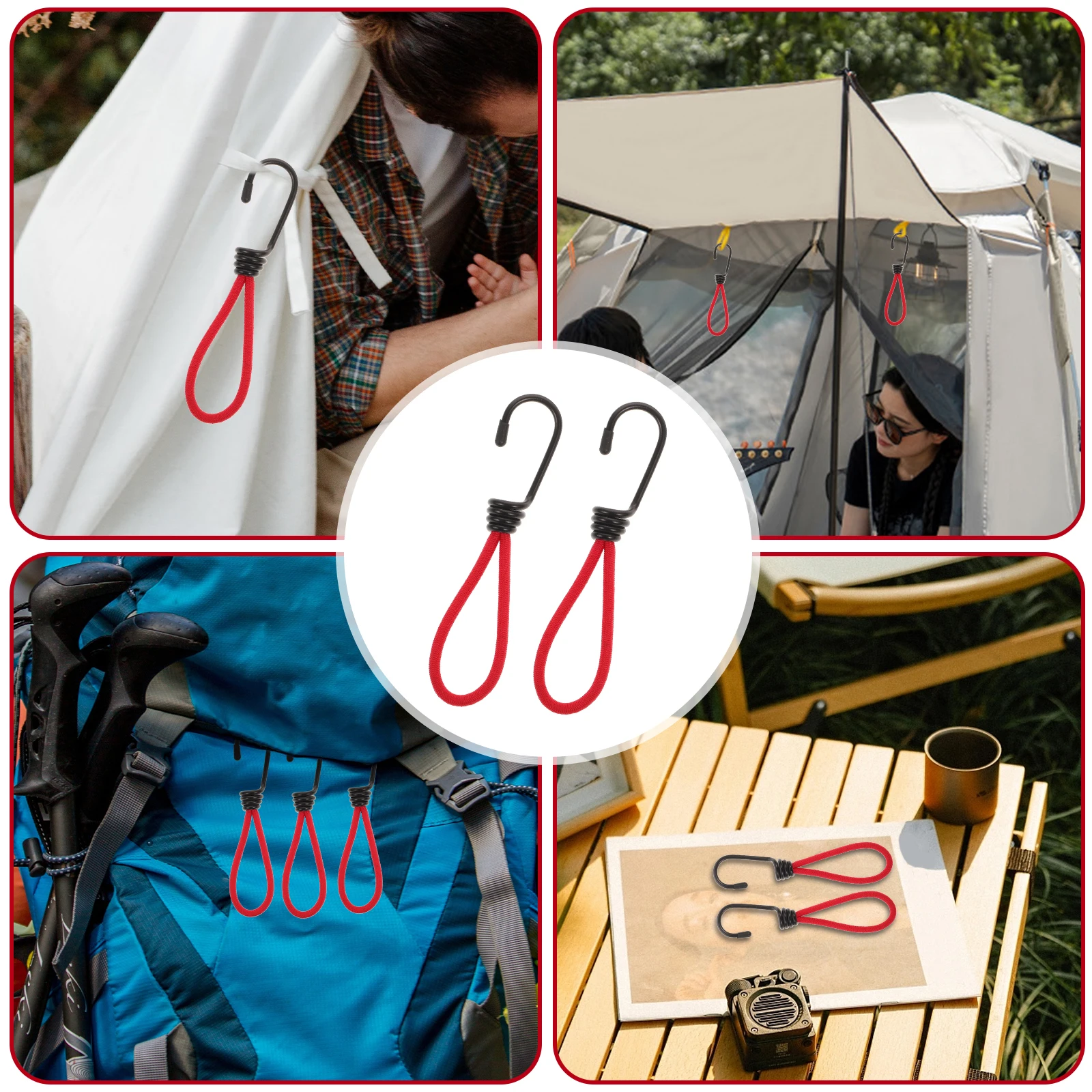 

6pcs Tent Elastic Rope Durable Flexible Strong Load-bearing Easy to Carry Camping Kayaking Biking Hunting Travel Accessories