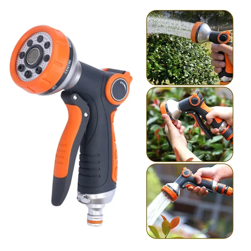 

Hose Water Spray Gun Adjustable Car Wash Hose Garden Spray Portable High Pressure Gun Sprinkler Nozzle 8 Pattern Water Jet