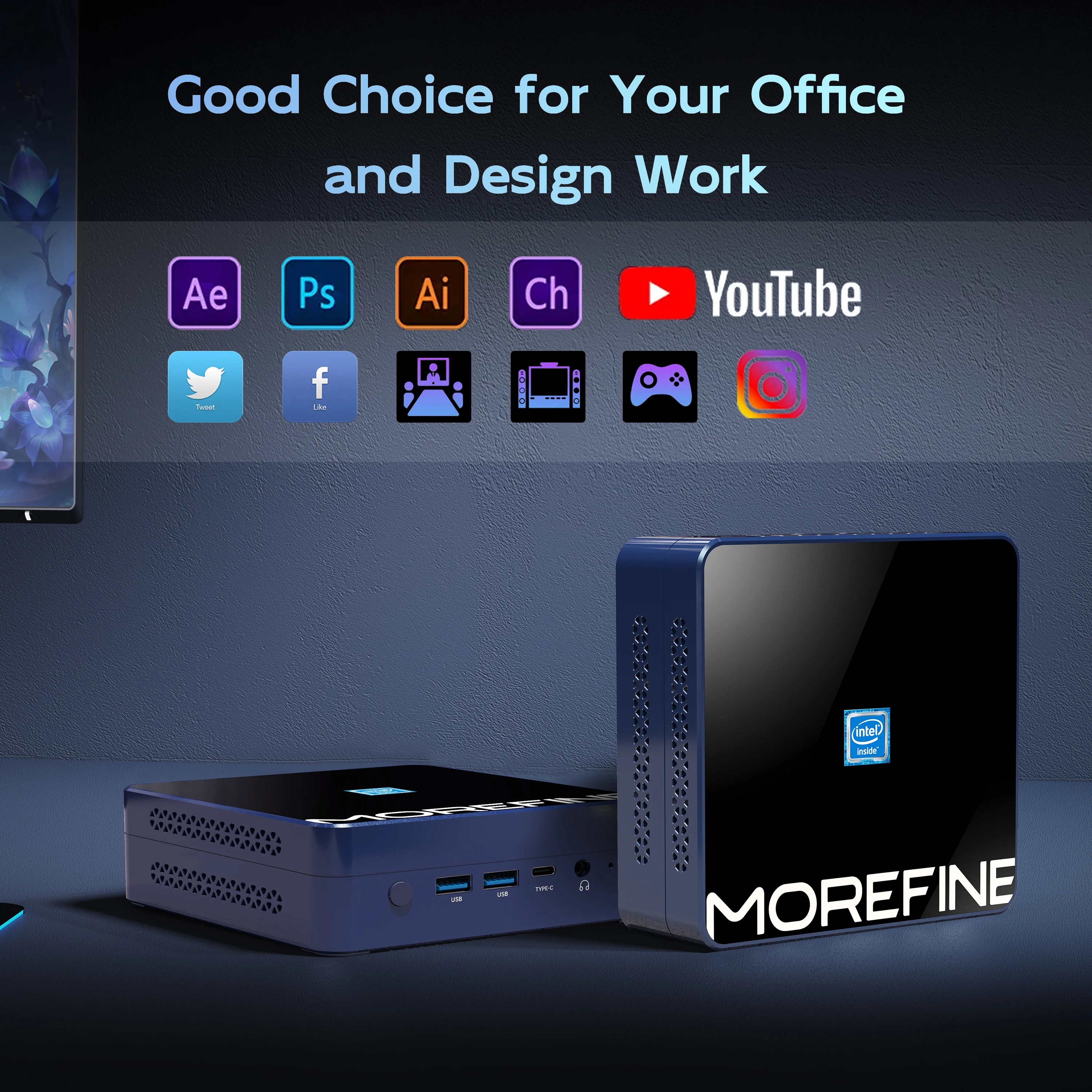 MOREFINE PC Mini, komputer Desktop Mini kompatibel dengan Windows11Pro 12 Gen AlderLake N305 (hingga 3.8GHz)