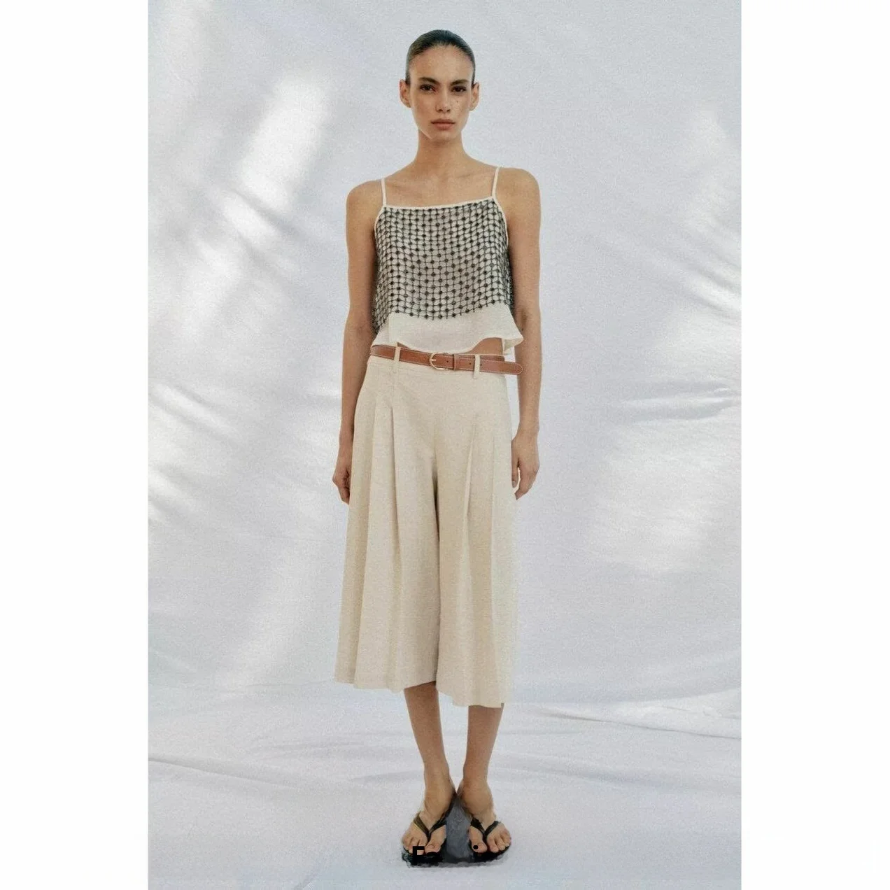 New 2026 Summer Women's High Waist  Mixed Fabric Casual Long Shorts Pleated Wide Leg Pants Ladies Fashion Summer Shorts