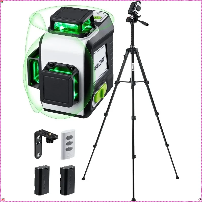 360 °   Livella laser autolivellante con treppiede da 60" - Lazer verde ricaricabile, 3 X 360 °
