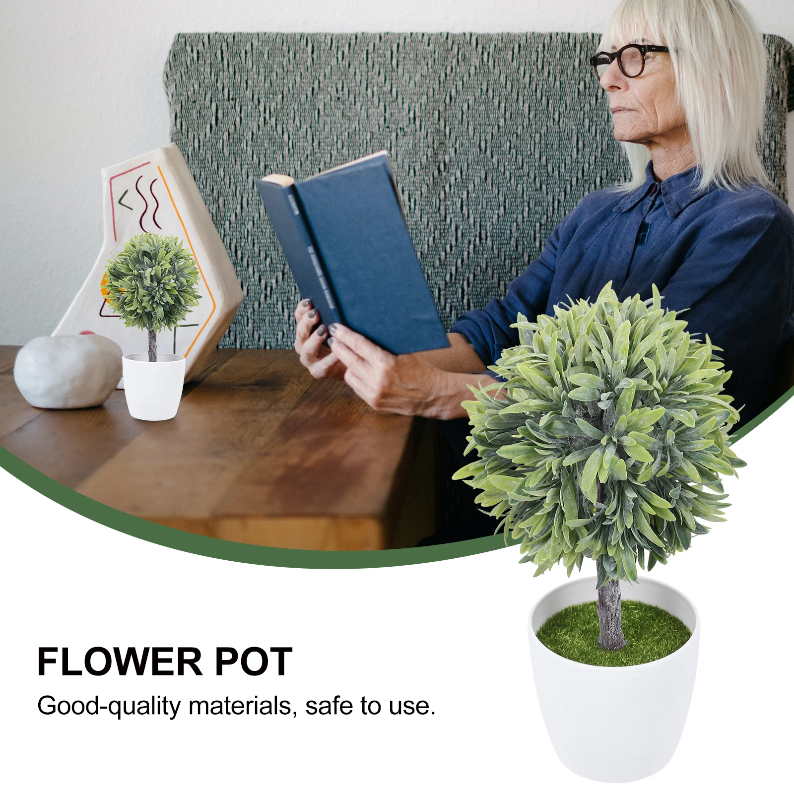 

Simulated Bonsai Decor Plant Indoor Cute Fake Small Decoration Faux Plants Artificial Round Potted Topiary Spherical
