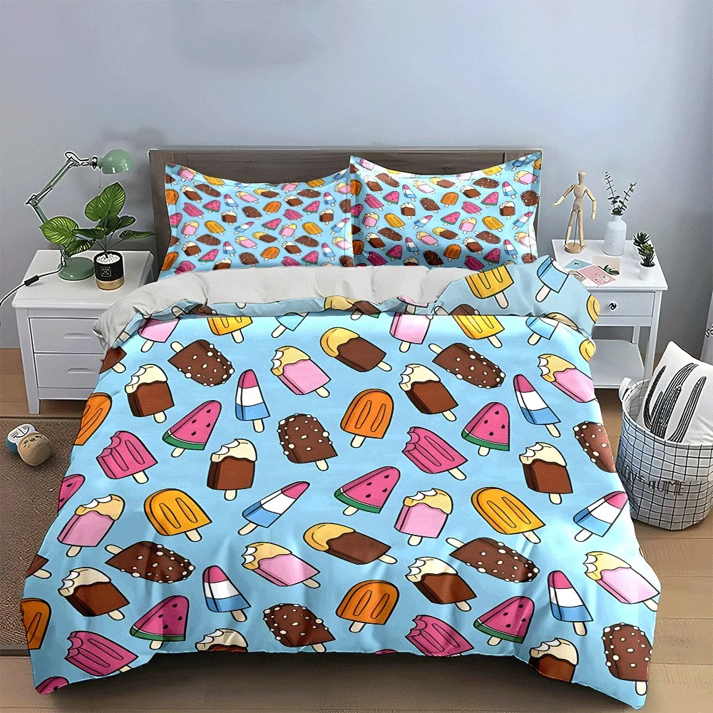 Colorful Ice Cream Themed Design Set Exquisite three-piece bedding set gift for kids and adults