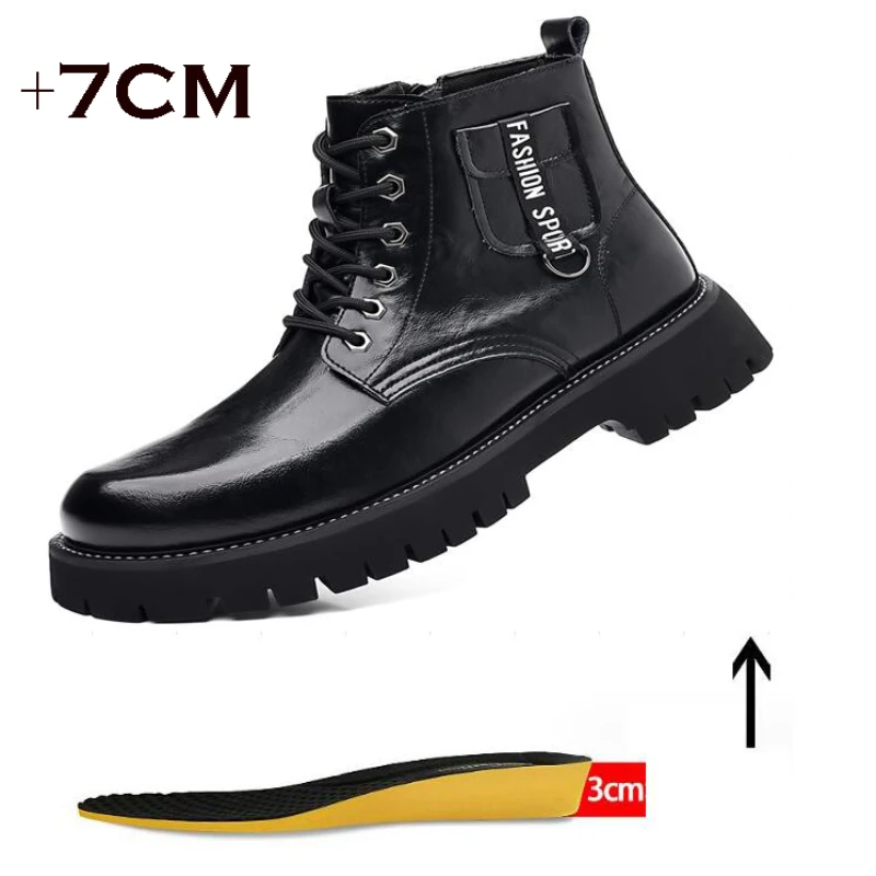 7CM Taller Men Pocket Boots Winter Men\'s Work Safety Boot Plush Height Increasing Man Designer Boot High Top