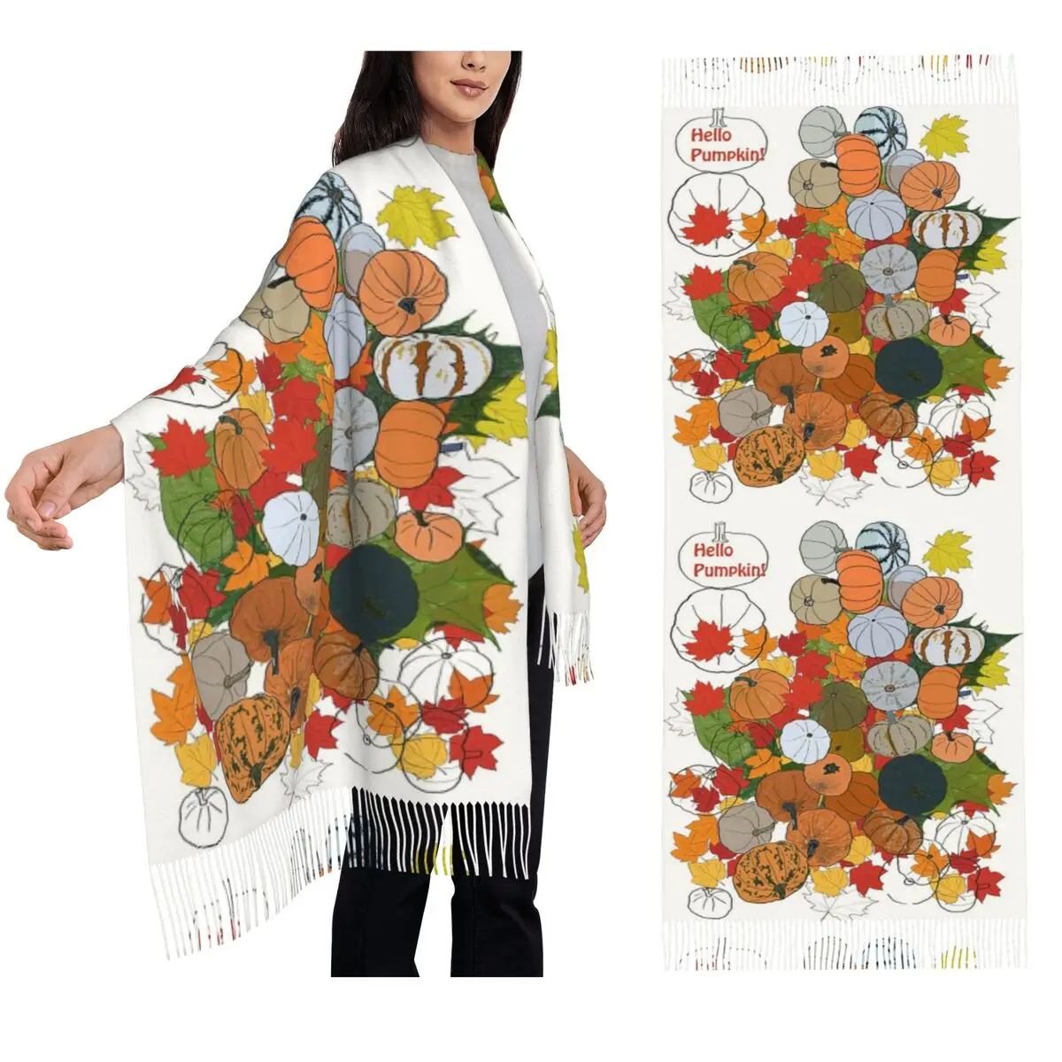 

Hello Pumpkin, красочный шарф с тыквой, шарфы с кисточками, женские мягкие теплые шали и накидки, большая осенне-зимняя шаль