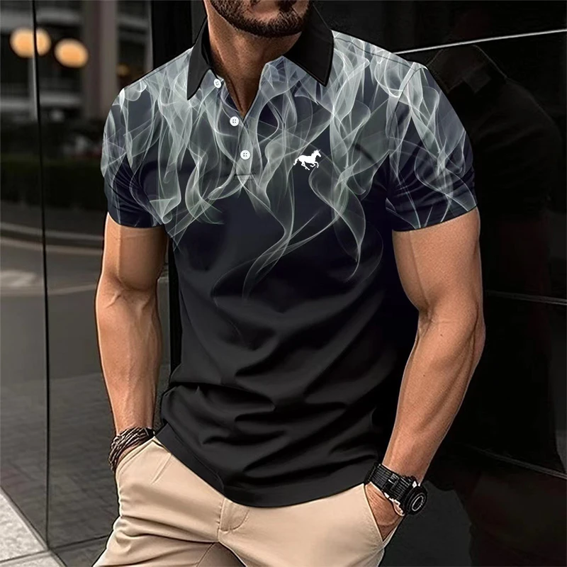 Fashion Fire Graphic 3D Printed Polyester Men's Polo Shirt Funny Creative Design Top Casual Loose Breathable Lapel Button Shirts