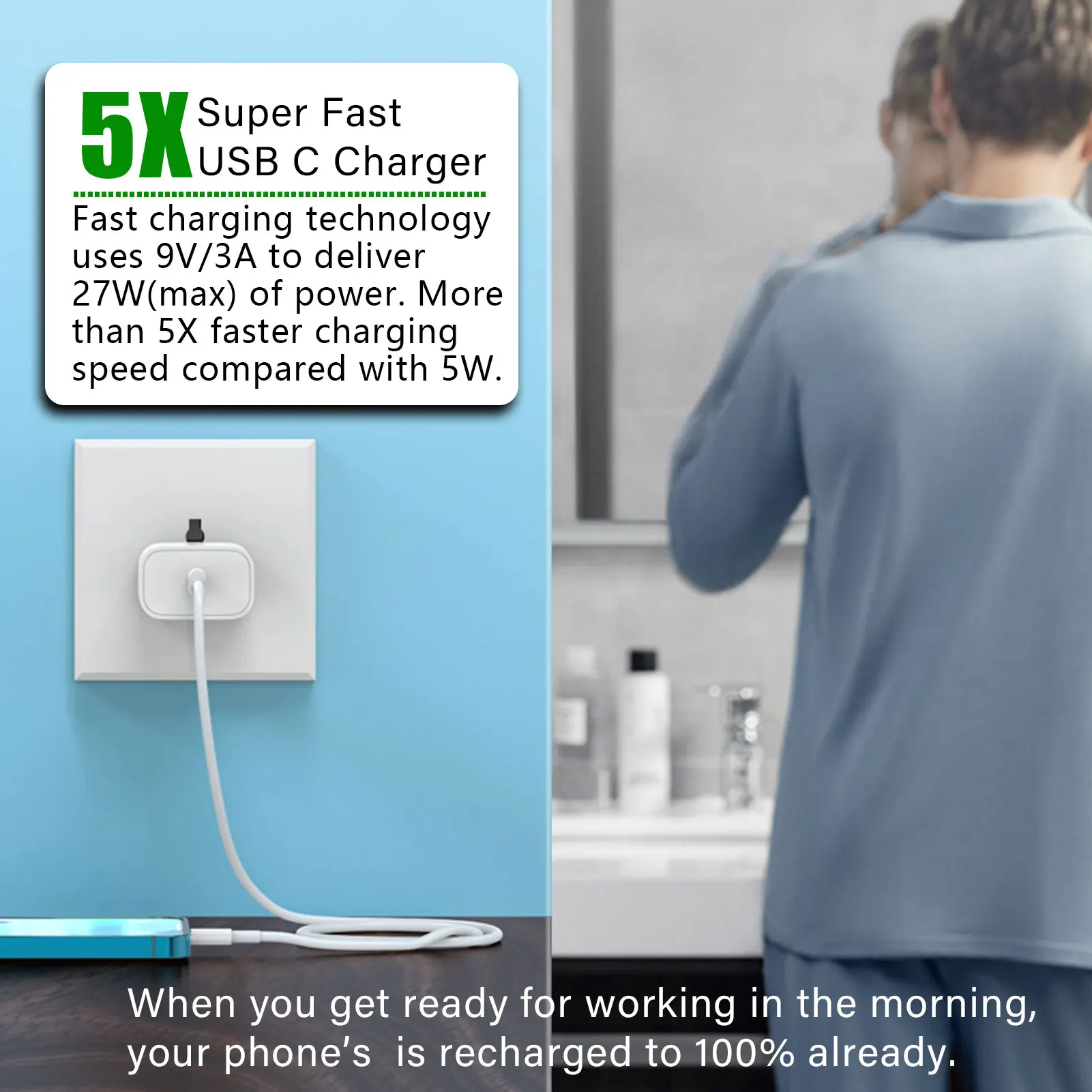 Usb c fast charger for iPhone 16 15 14 13 12 11 pro max plus apple adapter PD 27W Type C Wall Phone Charger for Google Pixel 8 image 2