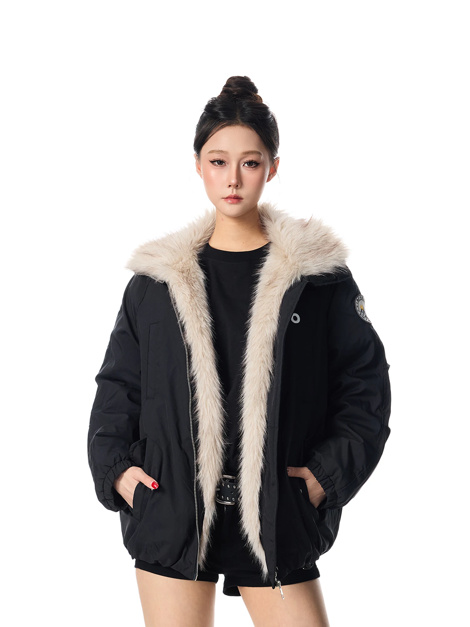 

SREK, стеганая куртка в американском стиле ретро с меховым воротником, мужская рабочая одежда для пар, парка, пальто, зимнее новое хлопковое пальто Sle Mountain Eagle...