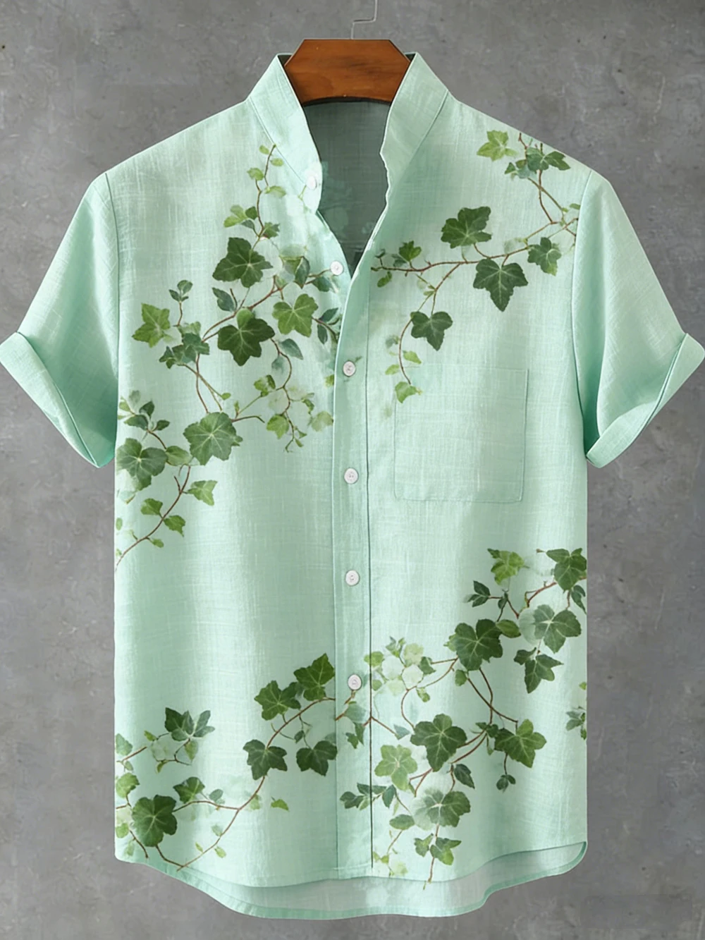 

2026 Men's green linen short-sleeve shirt with natural plant 3D print Hawaiian casual resort clothing for men quick-drying