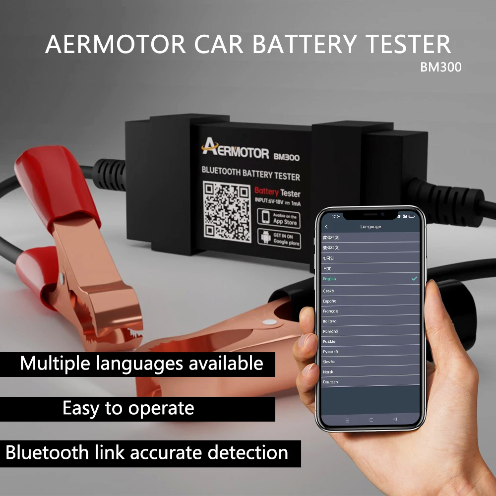 AERMotor BM300 Battery Assistant Wireless 6~18V Bluetooth Analyzer Android IOS Car Electric Circuit Test Voltage Diagnostic Tool