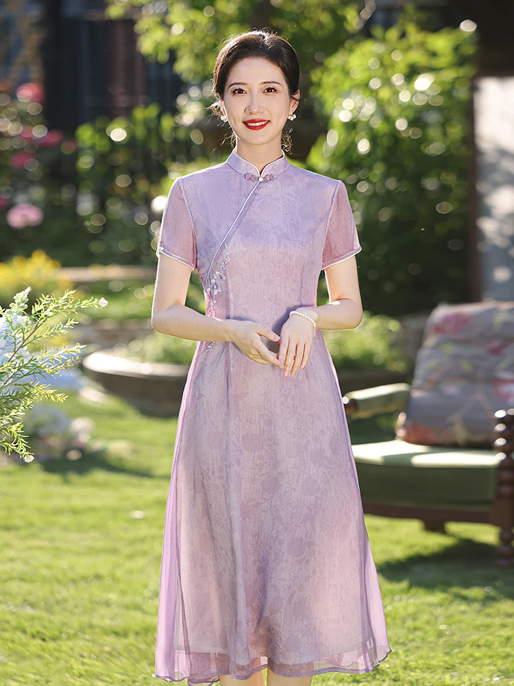 

New Chinese Sle Wedding Dr Purple Beautiful Mother of the Bride Gown Ele Vintage Long ort Sve Women