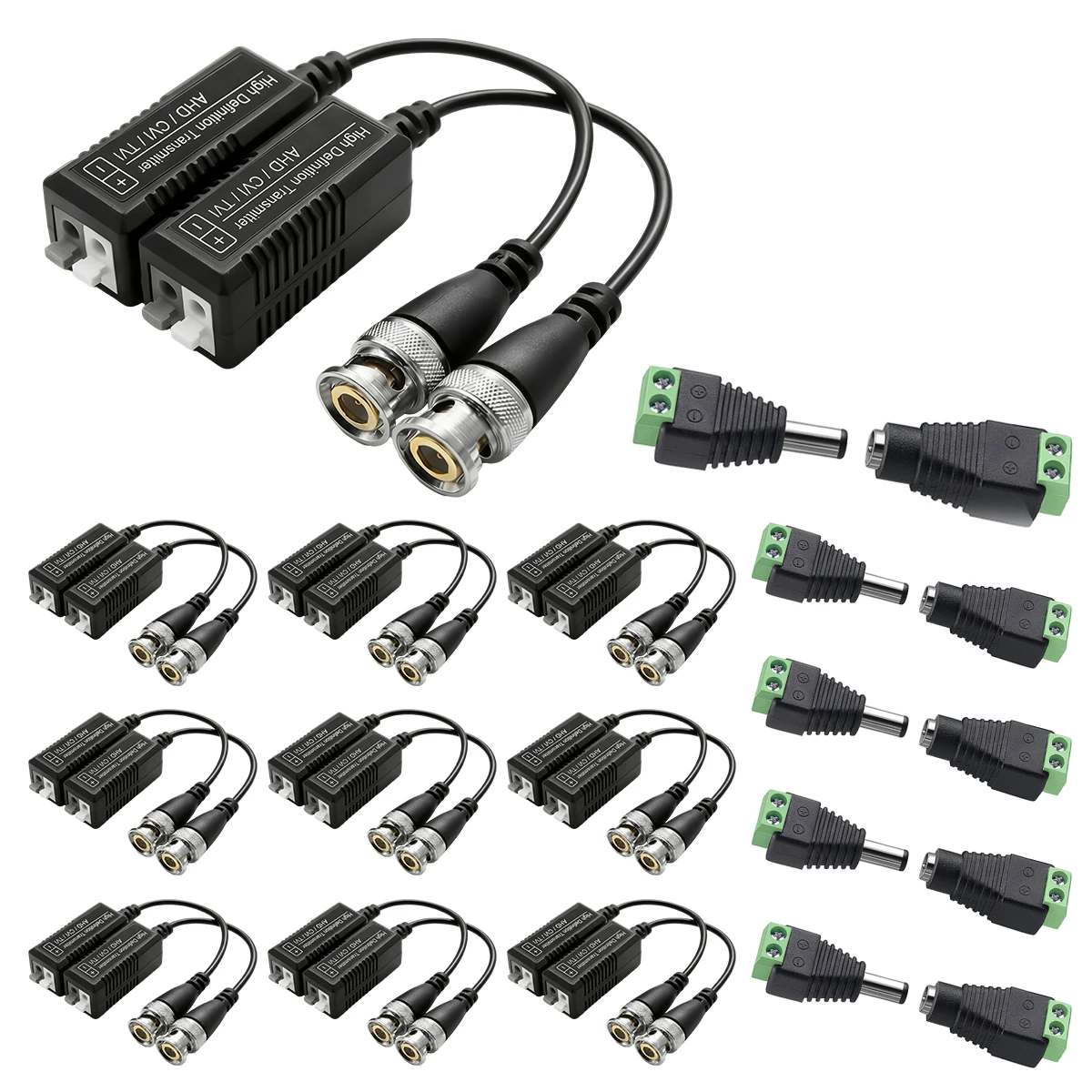 1. `10Pcs Pair Video Balun Transceiver, BNC to Network Cable Converter with DC Power Connector for Analog Surveillance Camera`
