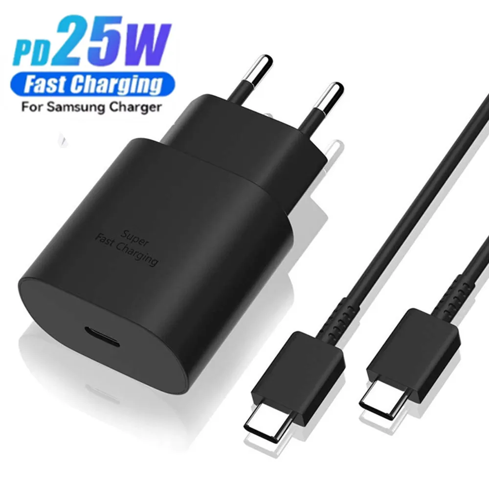 25W Type C Super Fast Charge Charger PD EU US PLUG USB C Wall Power Adapter Cable For Samsung Galaxy S24 S23 S20 S21 S22 Plus