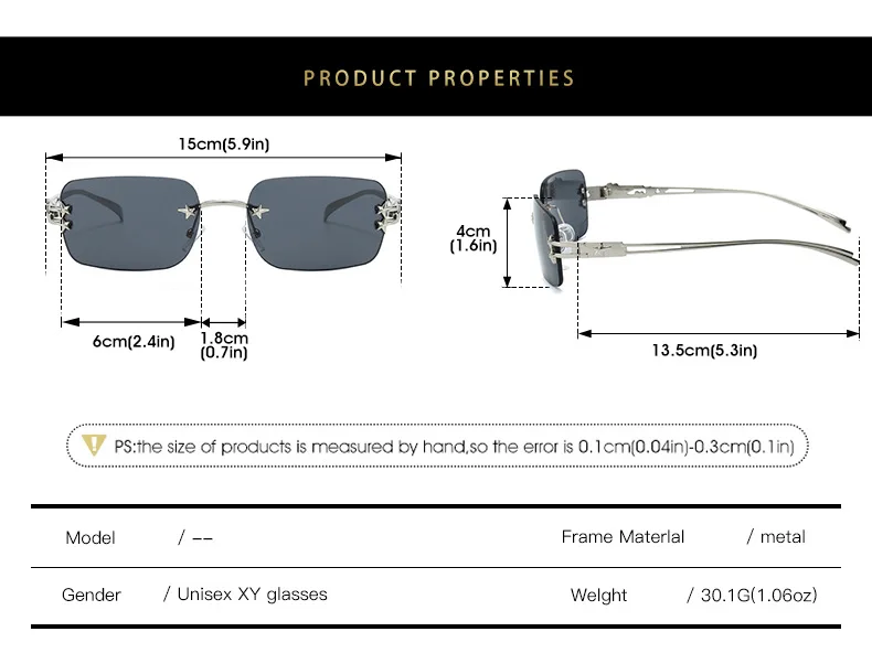 2025, rechteckige Y2K-Sonnenbrille für Damen, Markendesigner, randlose Sterne, verspiegelt, coole Mode-Sonnenbrille für Herren – Detail 5