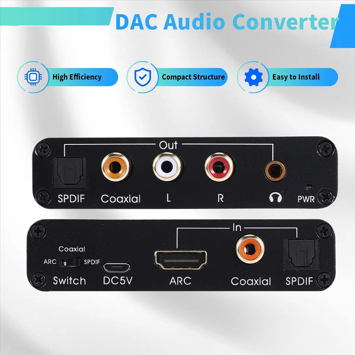 Homegood DAC Audio Converter ARC Audio Extractor HDMI-Compatible Optical SPDIF Coaxial to Analog 3.5mm Digital to Analog