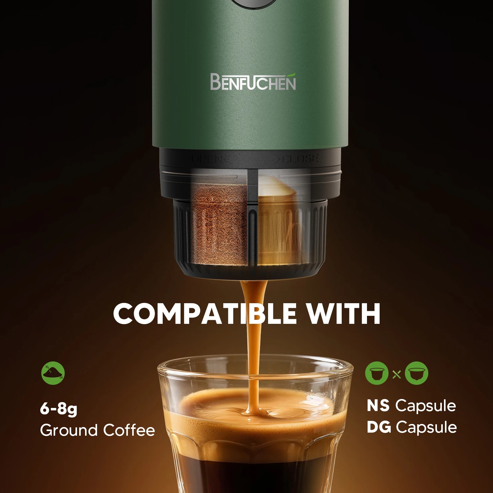 Portable Electric Espresso Machine Travel Coffee Maker 3-in-1  For Camping Self- Heating fit for Ground Coffee & DG,NES capsules