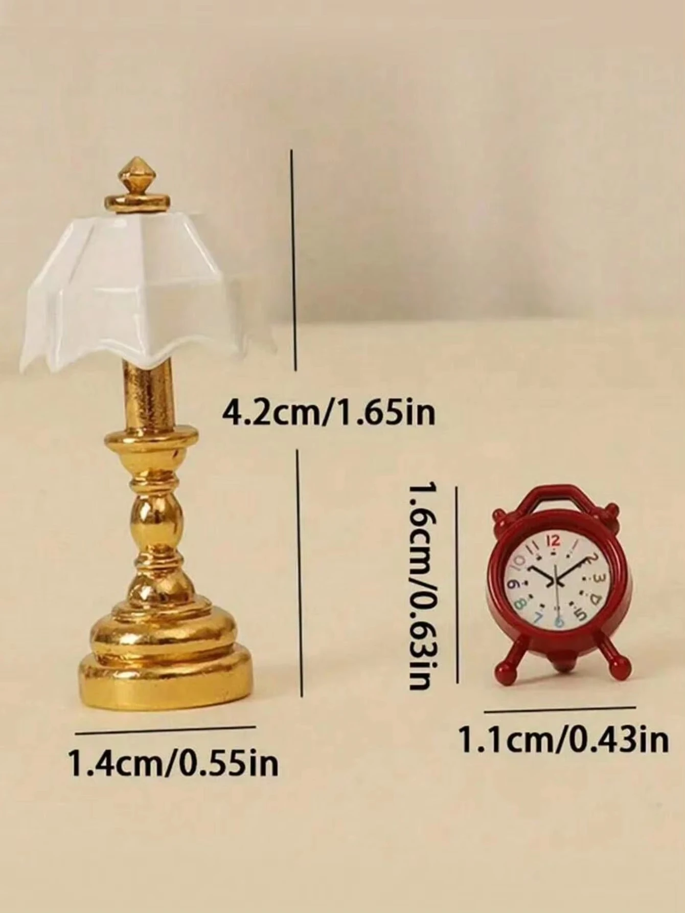Dollhouse Mini French Table Lamp with Alarm Clock, Alloy Steel 1:12 Model Decor, No Power Required for Bedroom/Living Room view 6