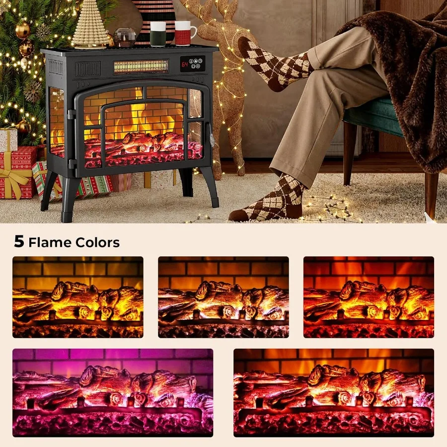23 Electric Fireplace Stove with 3D Flame Effect and 5 Flame Colors 750/1500W Space Heater with Remote and Timer Energy Saving