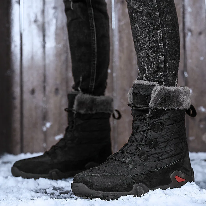 High quality ankle length snow boots for men waterproof non slip 2024 hiking outdoor mountain 46 47 big size shoe black brown