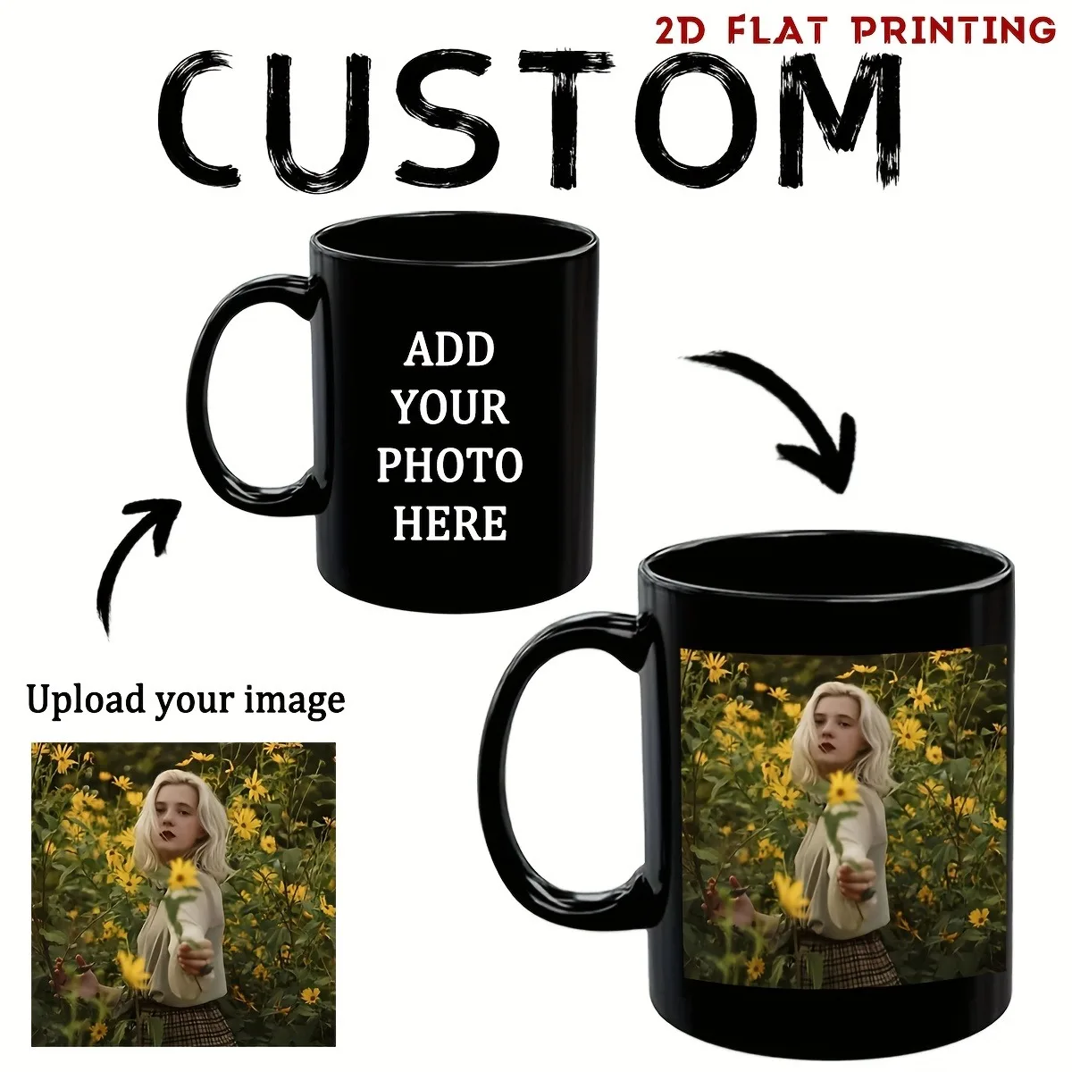 Mug personnalisé avec photo - Tasse en céramique avec image personnalisée, cadeau idéal pour la Saint-Valentin/Fête des Mères/Anniversaire de mariage