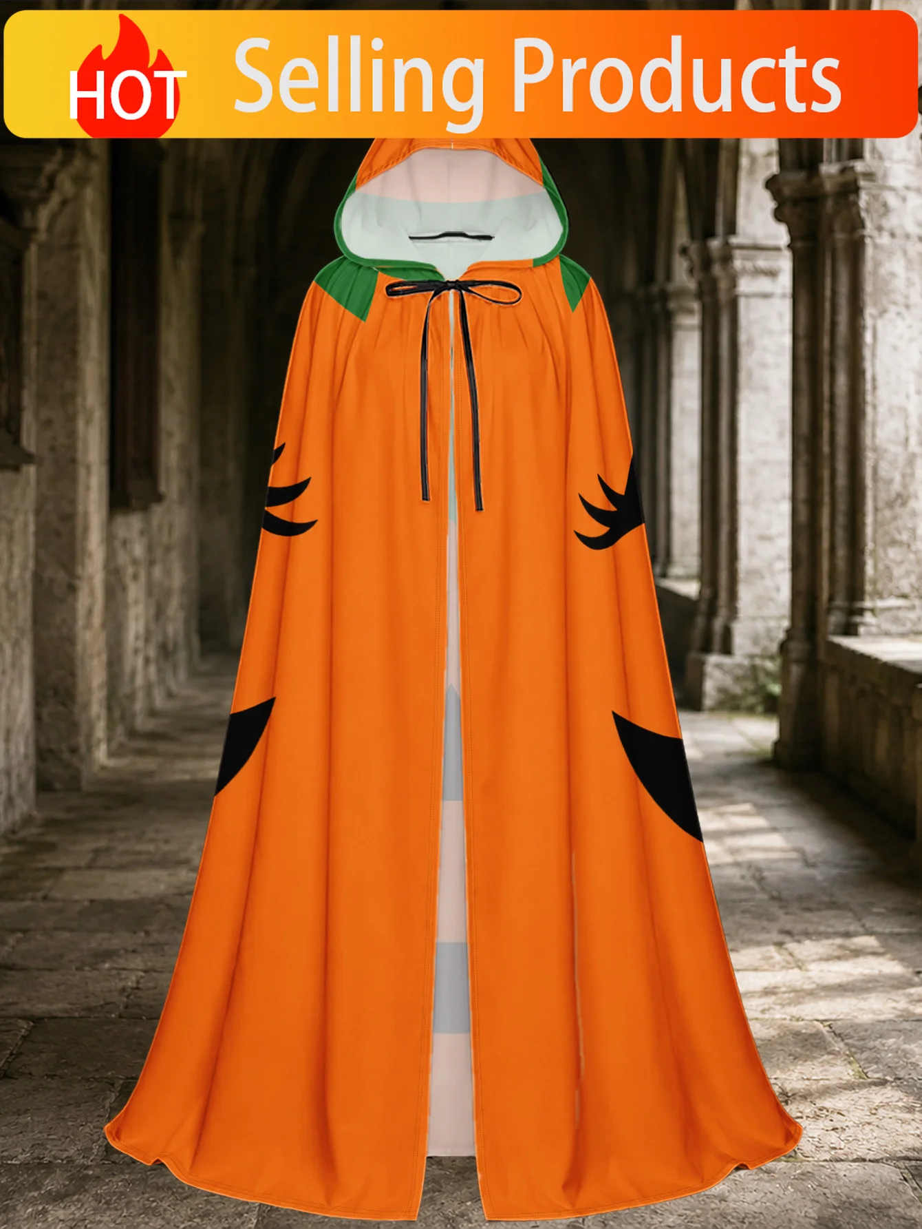 2D Flat 1pc Hooded Cloak / Cartoon Pumpkin Face on Orange Design Durable Material / Suitable for Cosplay Convention, Medieval Th