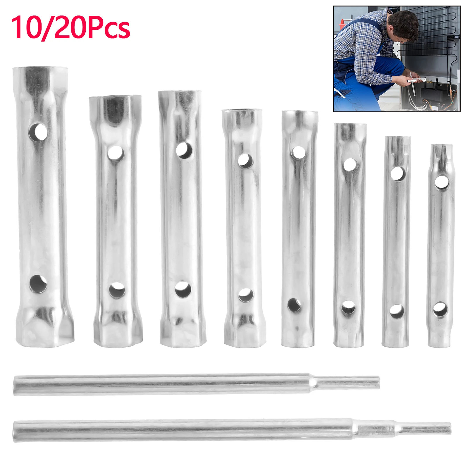 

Double-Ended Tubular Spanner Set Faucet Wrench Pipe Shower Valve Socket Wrench Spanner Carbon Steel Plumber Extended Spark Plug