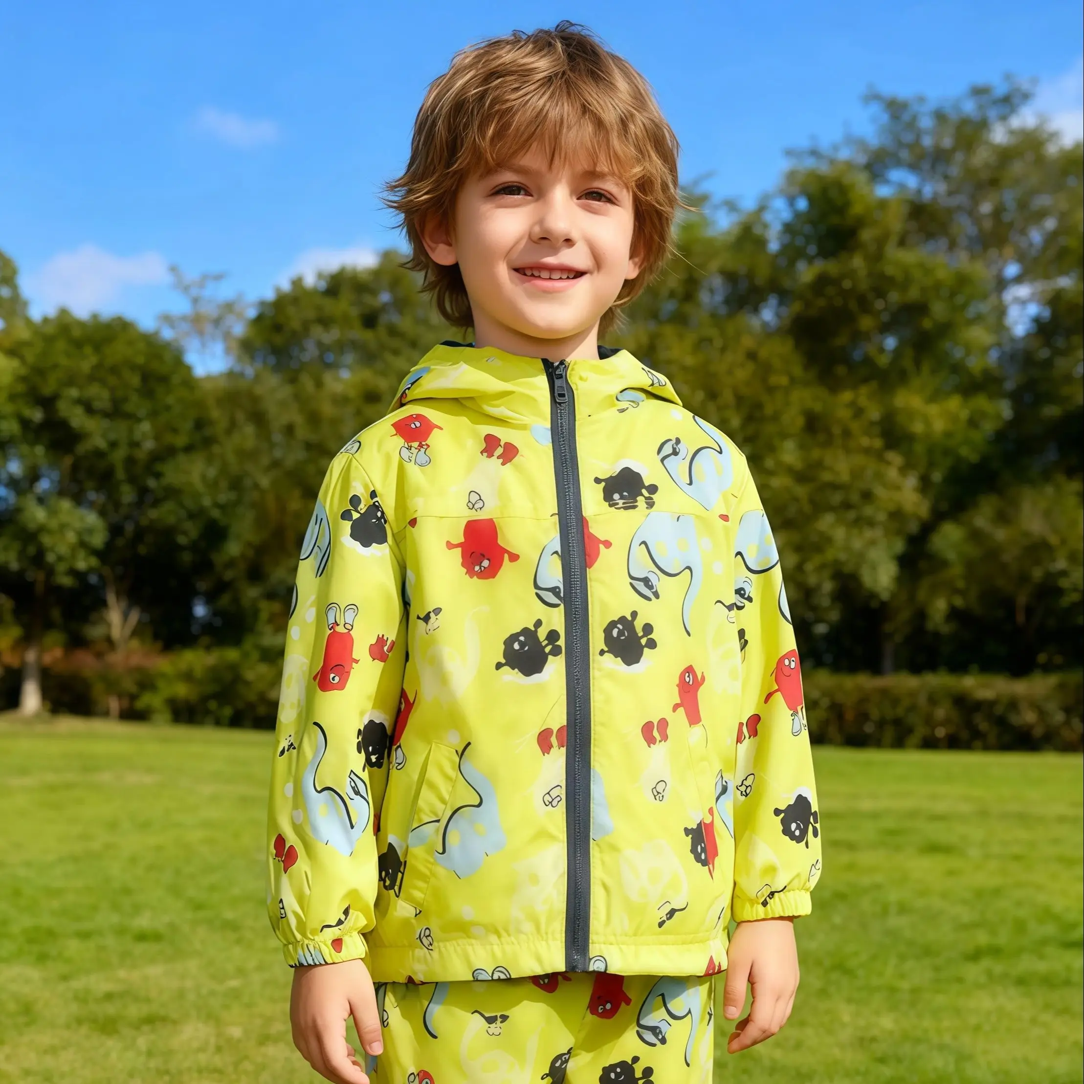 Toddler Boys Girls Raincoat Long Sleeve Hooded Jacket Dinosaur Waterproof Coat With Pants Suit Kids Windbreaker Casual Outerwear