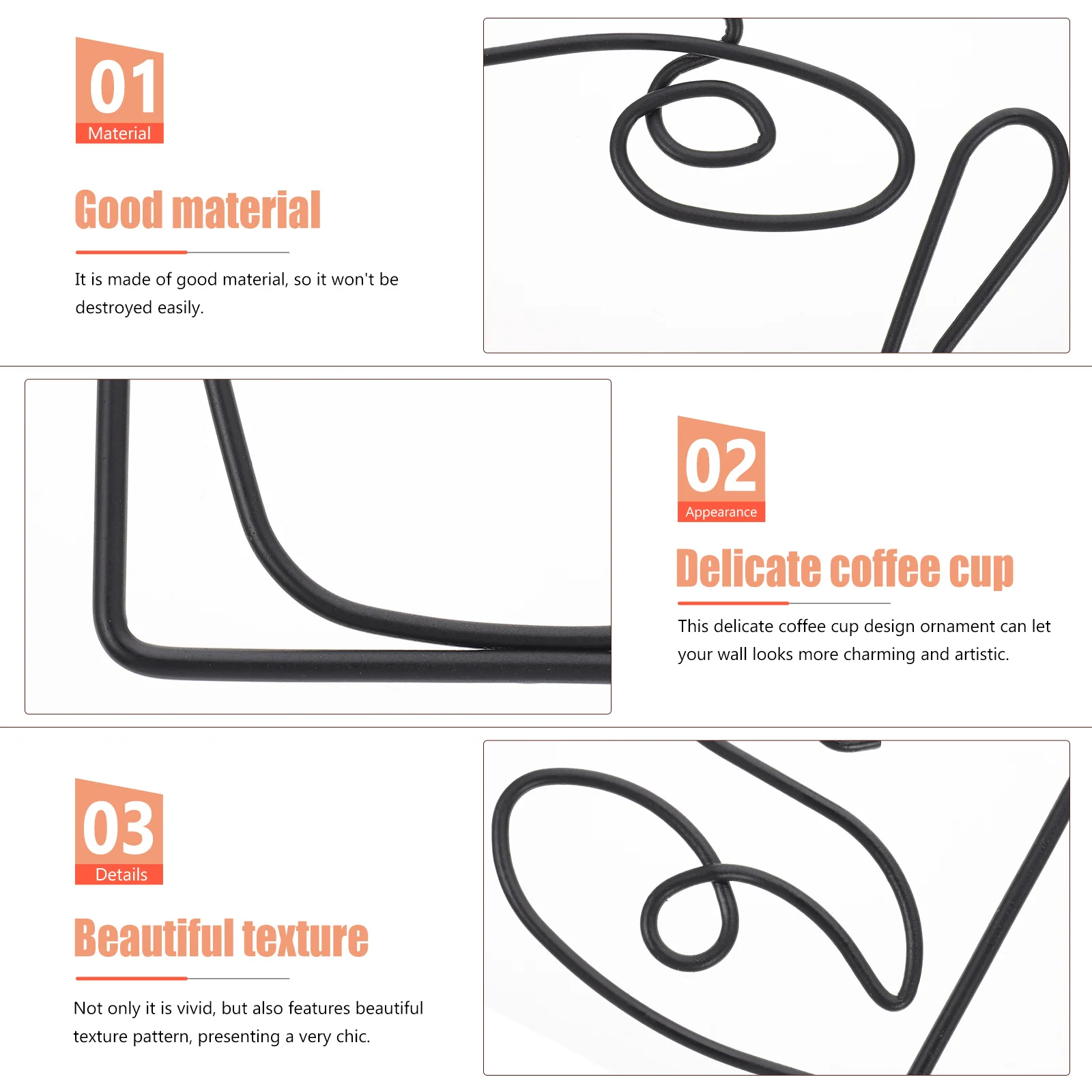 

3pcs Metal Art Decors Living Room Garden Home Iron Hanging Coffee Cup Sculptures Wall Decorations Unique Coffee Cup Pendants