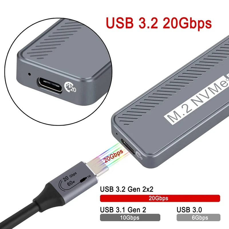 Obudowa dysku twardego M.2 Nvme SSD 20 Gb/s Obudowa dysku twardego Typ-C USB3.2 Gen2x2 Obsługa UASP TRIM dla Windows