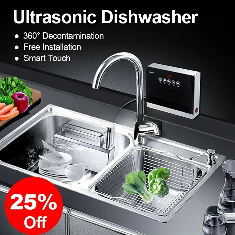 110V/220V Automatic Household Ultrasonic Dishwasher Portable Small Free-standing Installation-free Kitchen Sink English Version