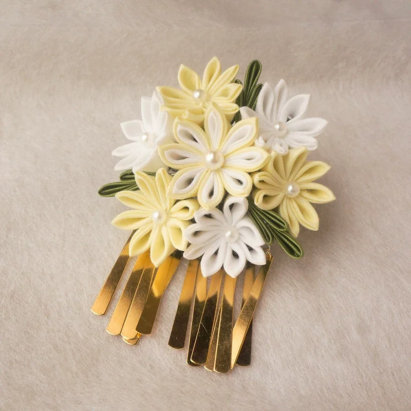 Japanese Style Crepe Hair Ornament – Kimono Hanfu Hair Comb with Tassels, Traditional Headpiece for Photoshoot