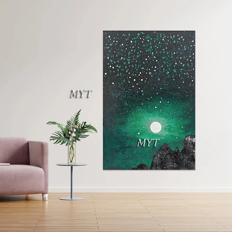 

Large Abstract Moon Landscape Canvas Painting, Handmade Natural Scenery Artwork, Frameless Decorative Art Piece
