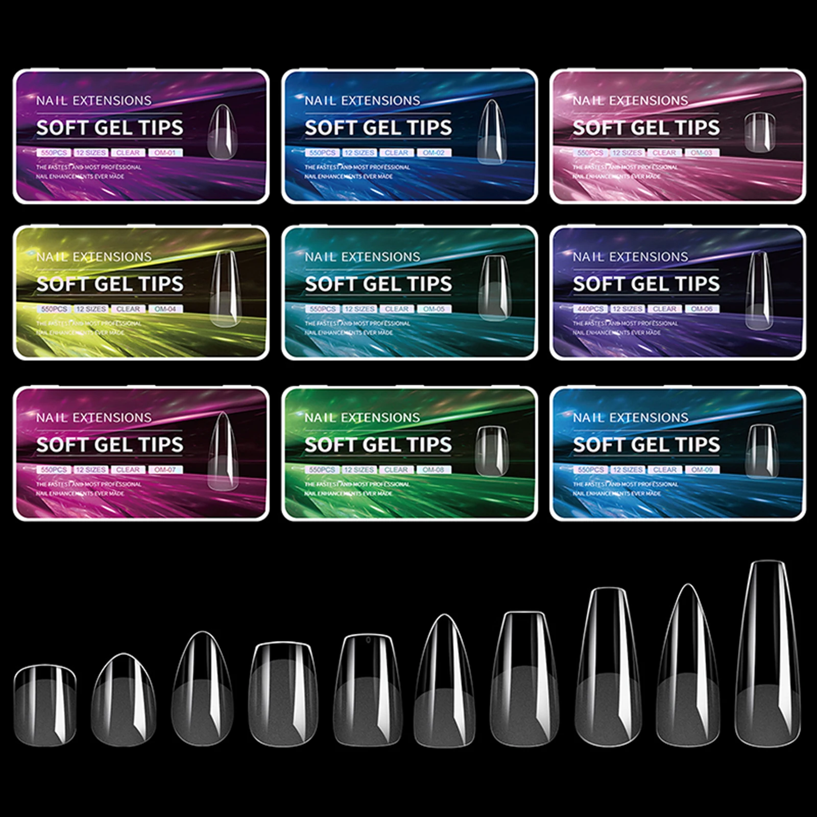 550pcs Soft Gel Nail Tips False Nails Tip Semi-matte Fingertip French Coffin Almond Capsules Full Cover Nails Extension Tools