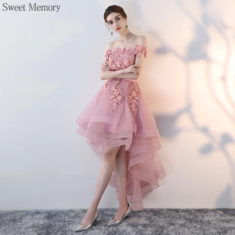 Sweet Memory Pink Black Dark Red Boat Neck High Low Evening Dresses for Women Elegant Prom Cocktail Banquet Female Dress