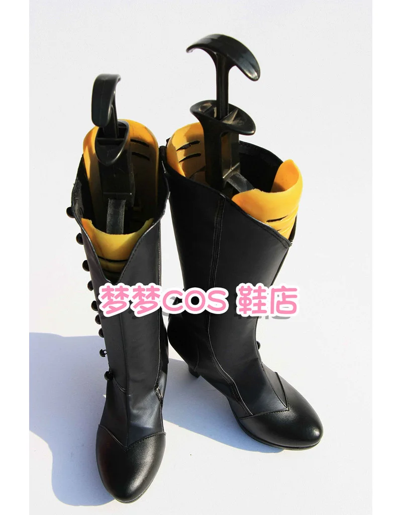 Anime Black Butler Ciel Phantomhive Cosplay Shoes Black Long PU Leather Flat Sole Boots For Halloween Carnival